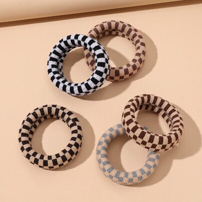 5pcs Plaid Pattern Hair Tie