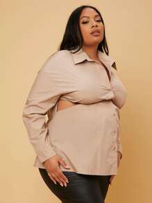 SHEIN Maternity Plus Button Front Cut Out Blouse