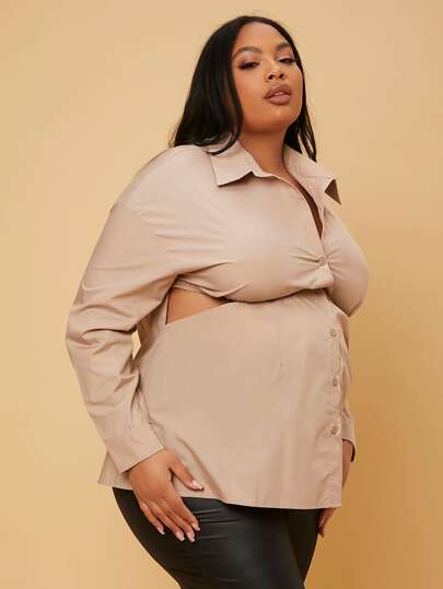 SHEIN Maternity Plus Button Front Cut Out Blouse