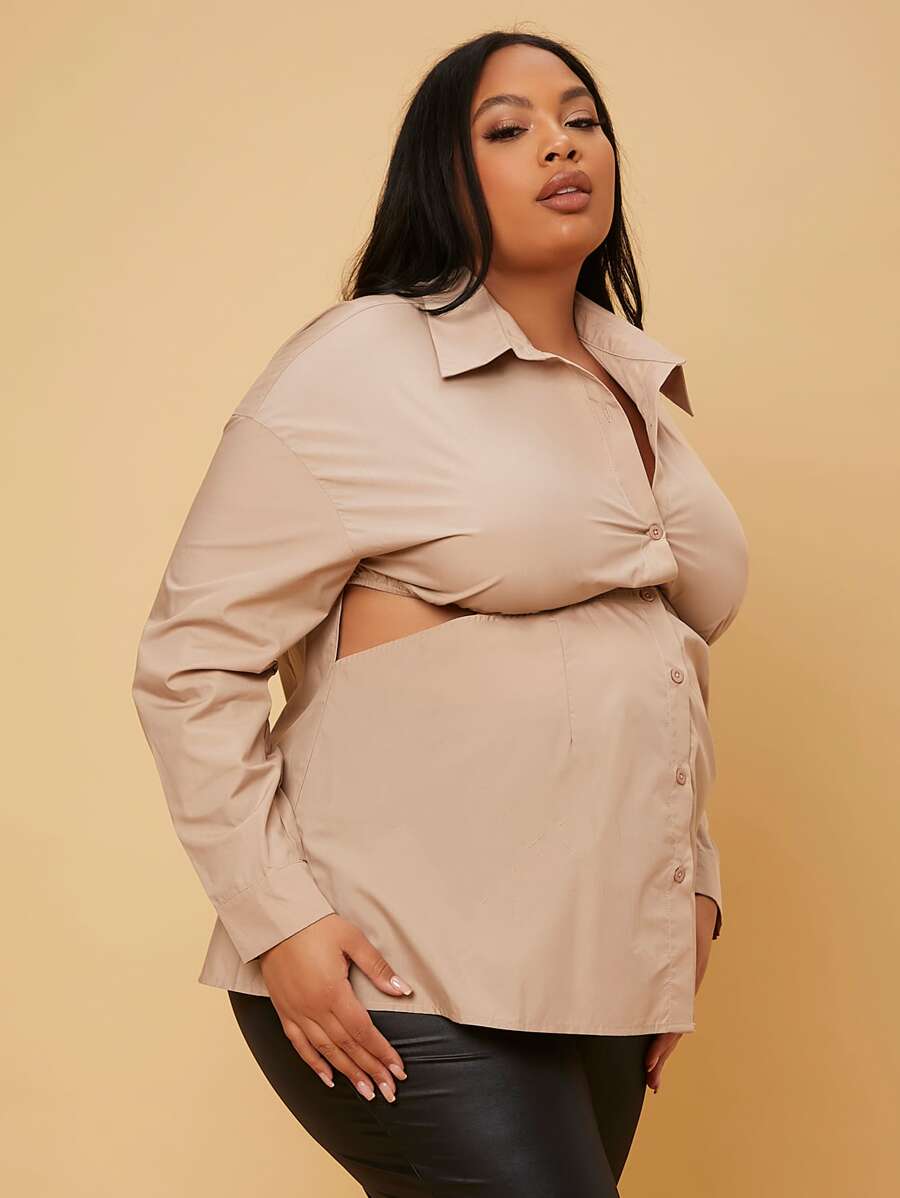 SHEIN Maternity Plus Button Front Cut Out Blouse