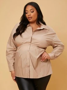 SHEIN Maternity Plus Button Front Cut Out Blouse