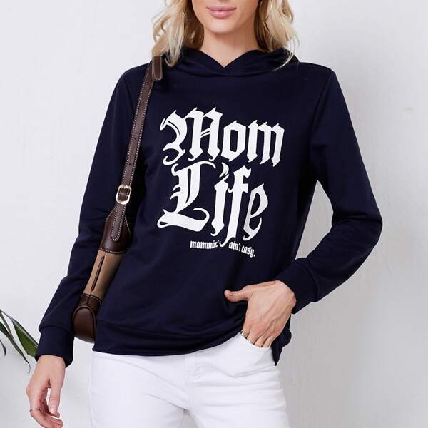 

Letter Graphic Hooded Sweatshirt, Navy blue