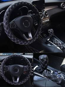 Bọc vô lăng ô tô 3 mảnh và phanh tay, lẫy chuyển số. - Đen và trắng - Xem 3