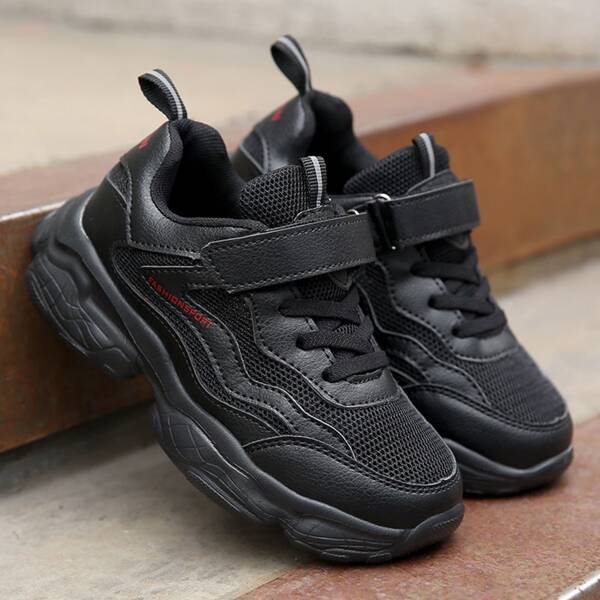 

Girls Minimalist Lace-up Front Hollow Out Sneakers, Black