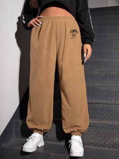 Plus Letter Graphic Elastic Waist Sweatpants