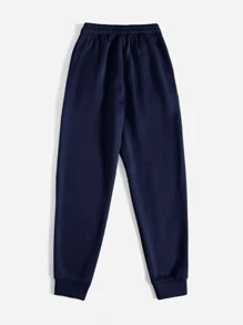 SHEIN PETITE Slant Pocket Drawstring Joggers - Navy Blue - View 2