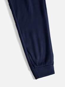 SHEIN PETITE Slant Pocket Drawstring Joggers - Navy Blue - View 5