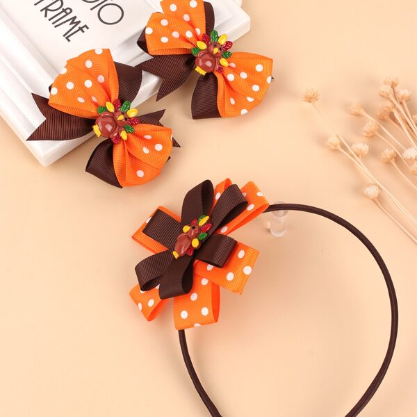 

Toddler Girls Bow Decor Headband & 2pcs Hair Clip, Multicolor