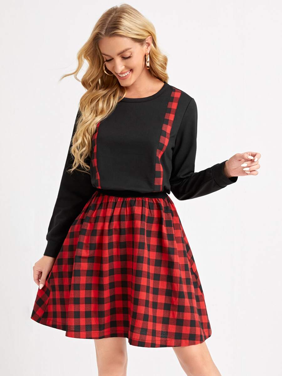 en contraste de guingán Camiseta & Falda amplia - Multicolor - Ver 1