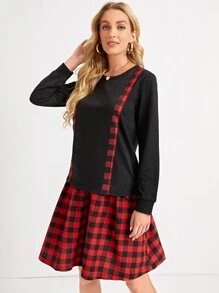 en contraste de guingán Camiseta & Falda amplia - Multicolor - Ver 3