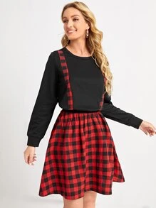 en contraste de guingán Camiseta & Falda amplia - Multicolor - Ver 4