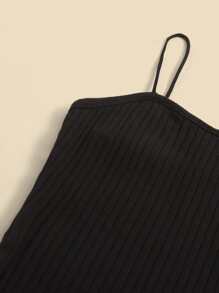 SHEIN Tank Tops & Camis Bé Gái Gân đan màu trơn Giải trí - Đen và trắng - Xem 3