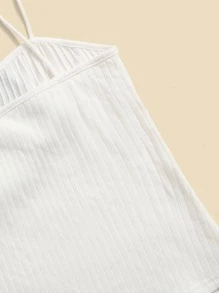 SHEIN Tank Tops & Camis Bé Gái Gân đan màu trơn Giải trí - Đen và trắng - Xem 4