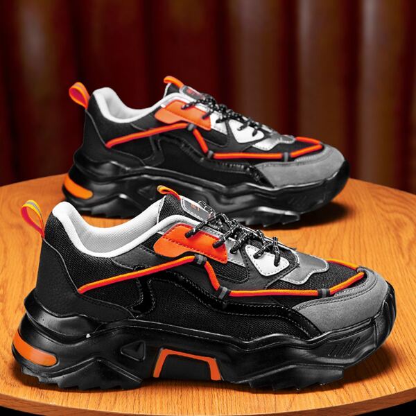 

Men Colorblock Lace-up Front Chunky Sneakers, Black