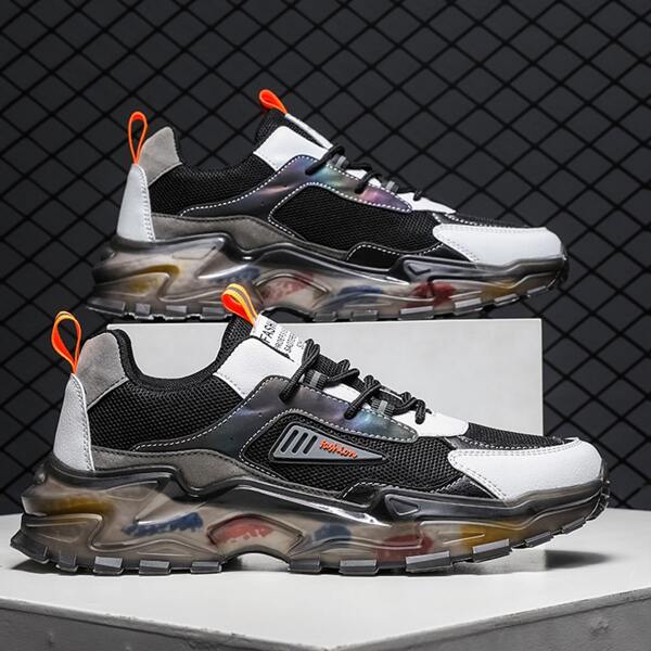 

Men Colorblock Lace-up Front Hollow Out Sneakers, Multicolor