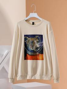 Caitlin Jane Drop Shoulder Cartoon Print Pullover - Apricot - View 1