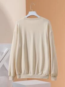 Caitlin Jane Drop Shoulder Cartoon Print Pullover - Apricot - View 2