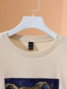 Caitlin Jane Drop Shoulder Cartoon Print Pullover - Apricot - View 4