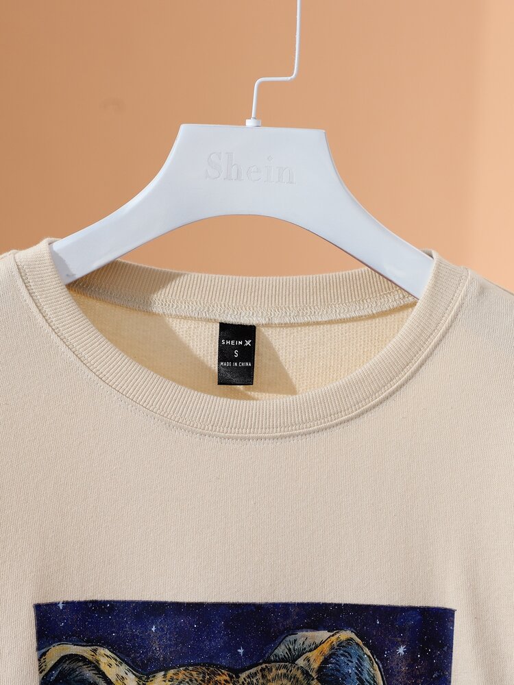 Caitlin Jane Drop Shoulder Cartoon Print Pullover - Apricot - View 4