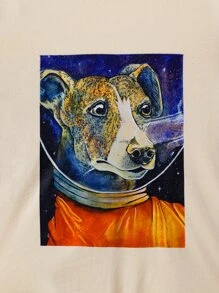 Caitlin Jane Drop Shoulder Cartoon Print Pullover - Apricot - View 6