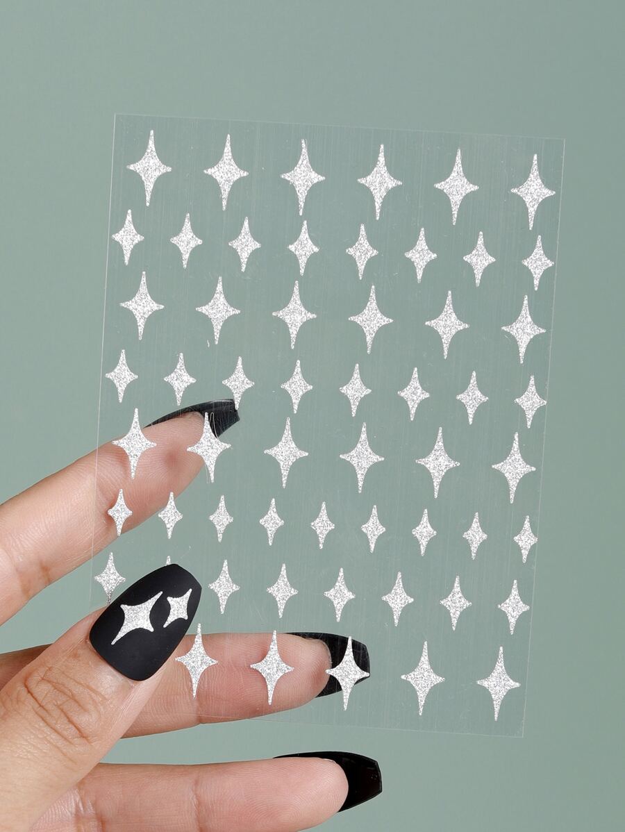 1sheet Glitter Star Pattern Nail Art Sticker - Silver - View 1