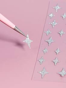 1sheet Glitter Star Pattern Nail Art Sticker - Silver - View 3