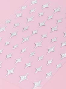 1sheet Glitter Star Pattern Nail Art Sticker - Silver - View 5