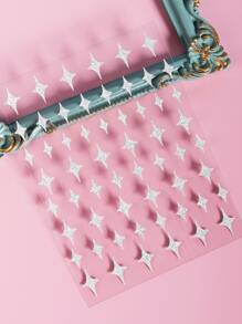 1sheet Glitter Star Pattern Nail Art Sticker - Silver - View 6