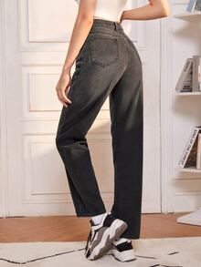 SHEIN 高腰漸層破洞牛仔褲 - 深灰色 - 查看 2