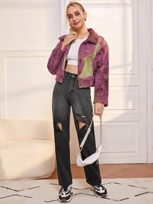 SHEIN 高腰漸層破洞牛仔褲 - 深灰色 - 查看 3