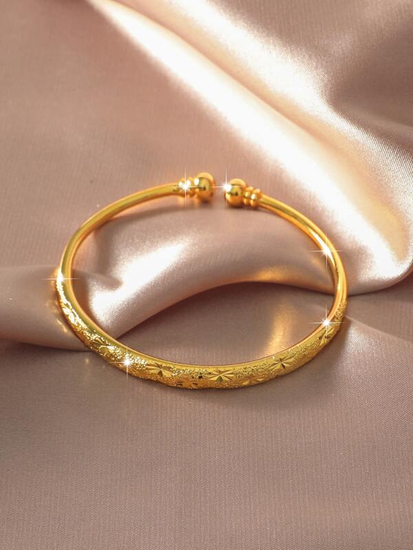 1pc Elegant Gold Plated Adjustable Bangle With Sparkling Starry Beads, Suitable For Women's Daily Wear And Gift