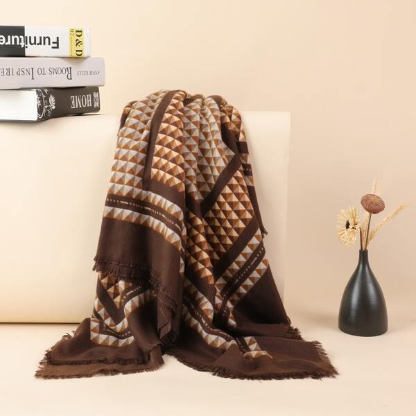 

Color Block Geometric Pattern Scarf, Multicolor