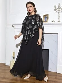 SHEIN LUNE Plus Floral Print Batwing Sleeve Overlay Dress