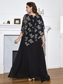 SHEIN LUNE Plus Floral Print Batwing Sleeve Overlay Dress