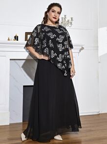 SHEIN LUNE Plus Floral Print Batwing Sleeve Overlay Dress