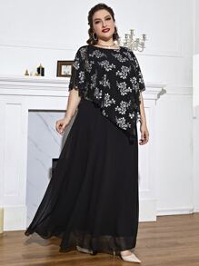 SHEIN LUNE Plus Floral Print Batwing Sleeve Overlay Dress