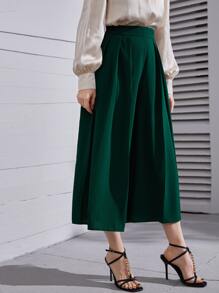 SHEIN Quần nữ Xếp li Dây kéo màu trơn Giải trí - Màu xanh lá cây đậm - Xem 1