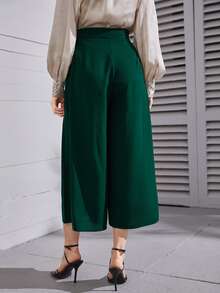 SHEIN Quần nữ Xếp li Dây kéo màu trơn Giải trí - Màu xanh lá cây đậm - Xem 2