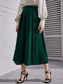 SHEIN Quần nữ Xếp li Dây kéo màu trơn Giải trí - Màu xanh lá cây đậm - Xem 4