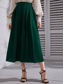 SHEIN Quần nữ Xếp li Dây kéo màu trơn Giải trí - Màu xanh lá cây đậm - Xem 5