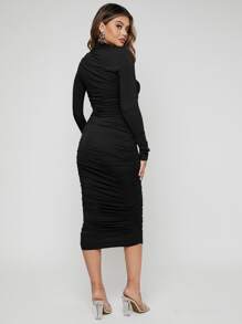 SHEIN SXY Mock Neck Ruched Bodycon Dress - Black - View 2