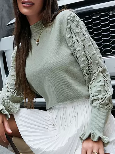 Modelyn 網眼針織荷葉袖套頭毛衣
