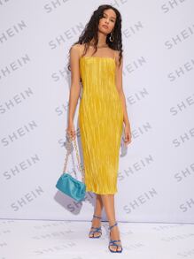 SHEIN Belle Đầm màu trơn Hấp dẫn - Màu vàng - Xem 1