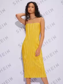 SHEIN Belle Đầm màu trơn Hấp dẫn - Màu vàng - Xem 3