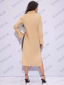 SHEIN Essnce High Split Side Longline Shirt Without Cami - Apricot - View 3