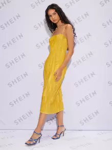 SHEIN Belle Đầm màu trơn Hấp dẫn - Màu vàng - Xem 6
