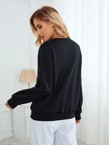 Skeleton And Slogan Graphic Sweatshirt - Black - View 2