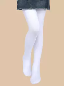 Girls Thick Solid Color Thermal Lined Leggings, Warm Stirrup Tights, Dance Stockings - White - View 1