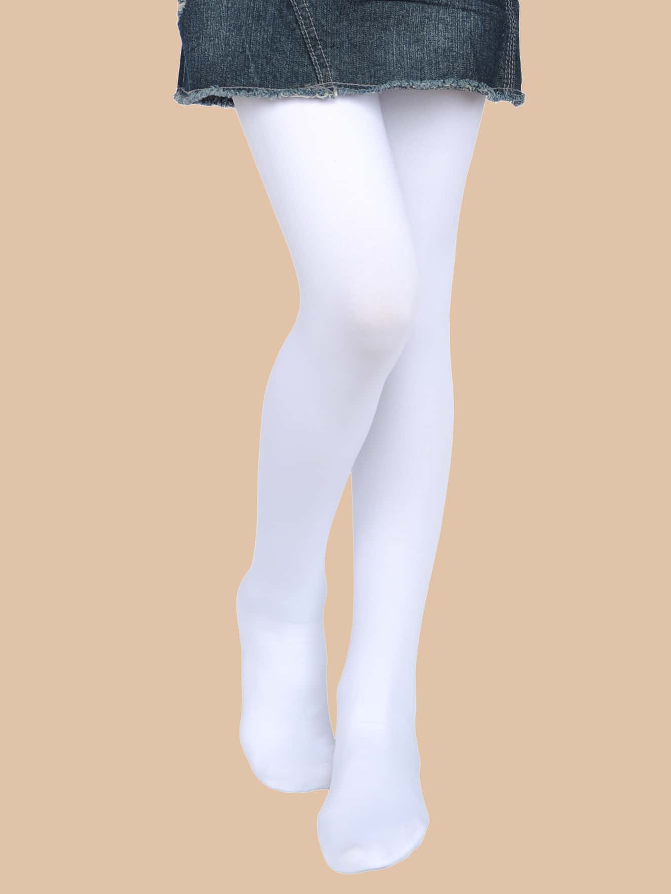Girls Thick Solid Color Thermal Lined Leggings, Warm Stirrup Tights, Dance Stockings - White - View 1