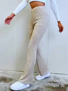 Muchica Pantalones unicolor tejido de canalé